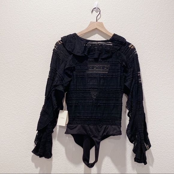Tularosa Flora Lace Ruffled Bodysuit Black Size Large - Picture 12 of 12